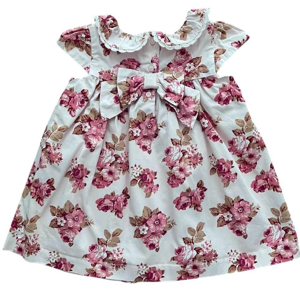 Janie And Jack Dress Girls 12-18 Months Pink Floral Bow Ruffle Cotton Party - Picture 2 of 9